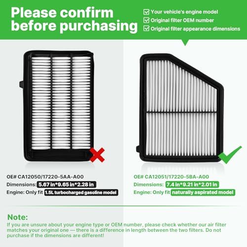 Engine+Cabin Air Filter Fit for 2016-2026 Civic(2.0L), 2023-2026 HR-V(2.0L)