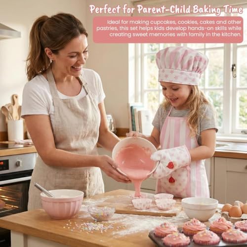Kid Apron and Chef Hat Set, 3Pcs Children Cooking Baking Set Kits