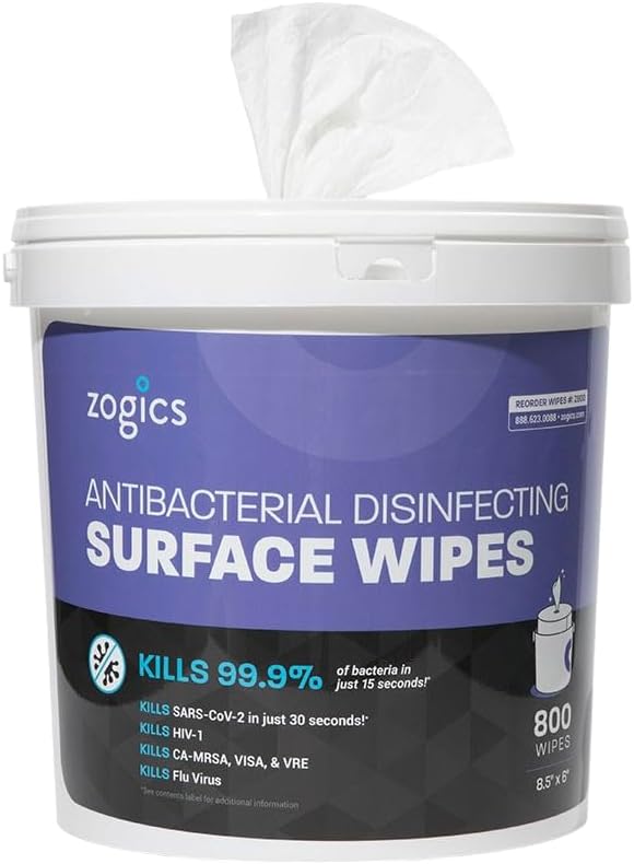 Zogics Antibacterial Disinfecting Wipes with Bucket, 800 Count