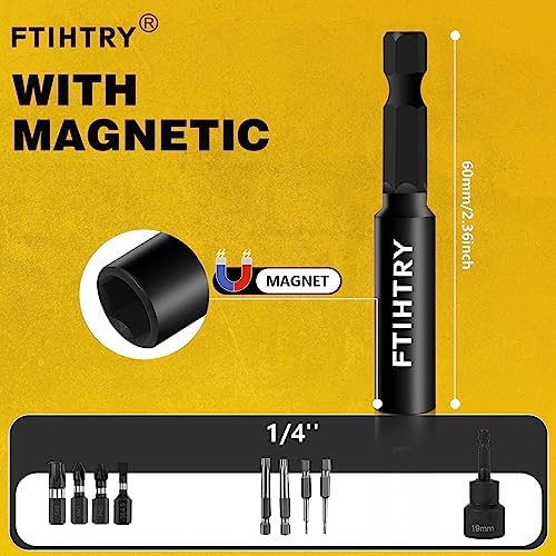 FTIHTRY 1/4”Magnetic Extension Socket Drill Bit Holder, 60mm 100mm 150mm Long(2.36-6"), 9pcs Screwdriver Extension, Quick-Change Hex Shank Set