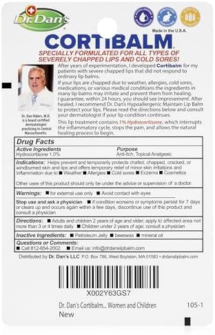 Dr. Dan's Cortibalm 3-Pack 1% Hydrocortisone Lip Balm for Dry Cracked Lips