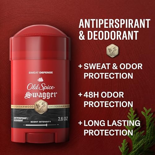 Old Spice Sweat Defense Antiperspirant & Deodorant for Men, 24/7 Ultimate Sweat Protection, Long Lasting Scent, Soft Solid, Swagger with Cedarwood Scent, 2.6 oz (Pack of 2)