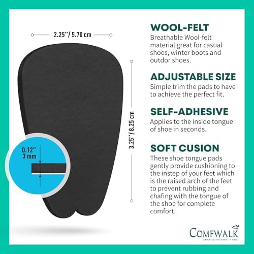 COMFWALK Felt Tongue Pads for Shoes - Soft Self-Adhesive Shoe Inserts