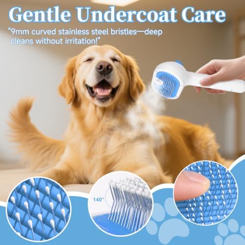 Pet Steam Brush for Dogs & Cats, 3-in-1 Shedding Grooming Tool