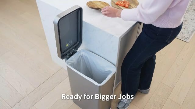 EKO Hudson Slim 50L / 13.2 Gallon Kitchen Trash Can with Lid, Stainless Steel Step Garbage Can for Kitchen or Home, Space-Saving Garbage Can with Soft Close Lid, Stay-Open, Liner Ring, Handle