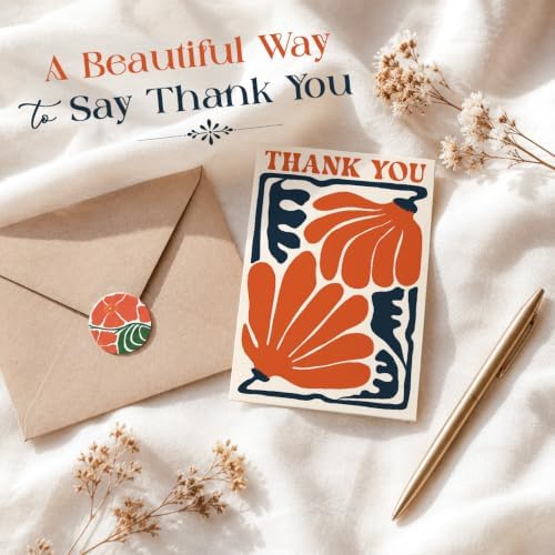 AUDREE Thank You Cards with Envelopes, Modern Abstract Flowers 50 Pack