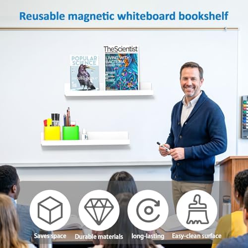 2 Pcs Magnetic Book Shelf for Whiteboard, Magnet Shelves Hold 10 lbs, White