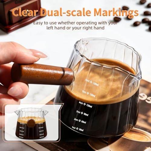 6oz Espresso Measuring Cup,Espresso Cup with Wood Handle/Double Spout 1 Pcs