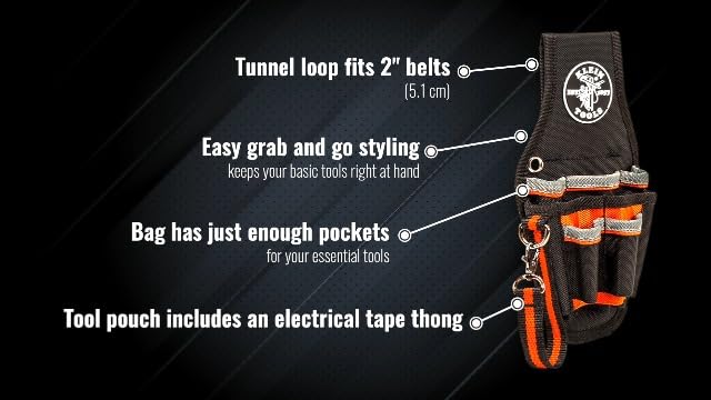 Klein Tools 5240 Tool Pouch, Tradesman Pro Maintenance Tool Pouch with 9 Pockets, Tape Thong, 2-Inch Tunnel Loop, Great Electrician Holster