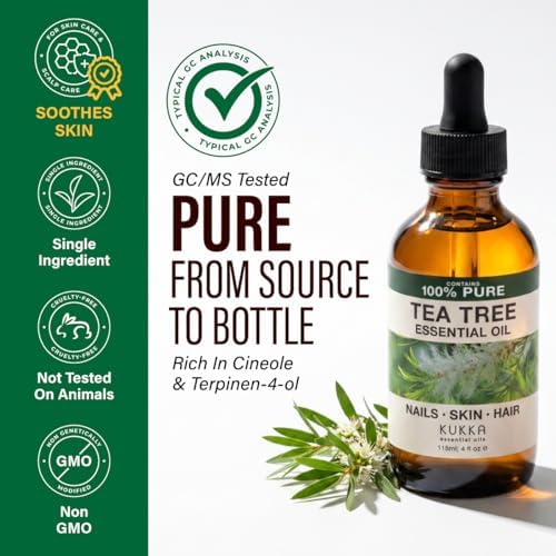 100% Pure Tea Tree Essential Oil 4 Fl Oz for Skin, Hair, Scalp and Nails