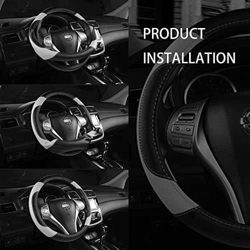 Leather Car Steering Wheel Cover, Universal Fit for Most Cars, Grey