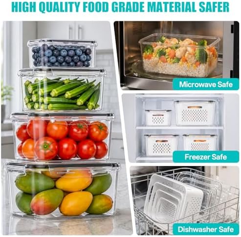 4 Pack Fruit Storage Containers for Fridge Set, BPA Free Produce Containers