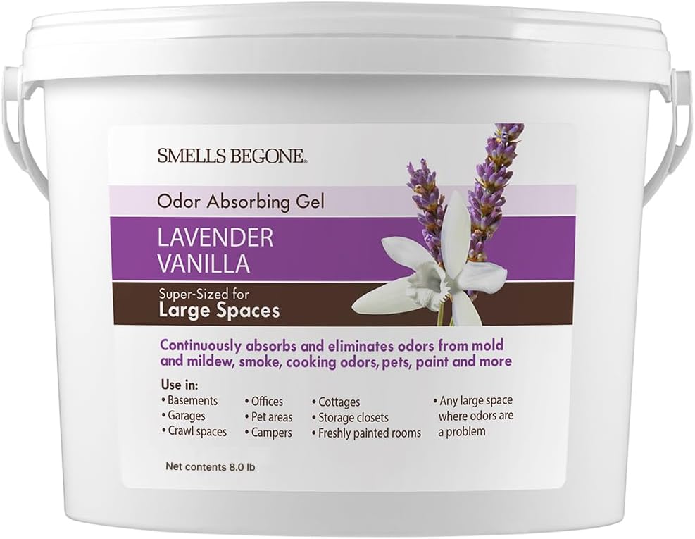 SMELLS BEGONE 1-Gallon Gel Odor Eliminator – High-Capacity, Long-Lasting Absorber for Large Basements, Garages, Workshops & Commercial Areas – Remove Tough Odor with Essential Oils (Energizing Citrus)