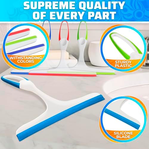 4 Pcs Hand Squeegee for Shower Glass, 9.45 in Silicone Blade
