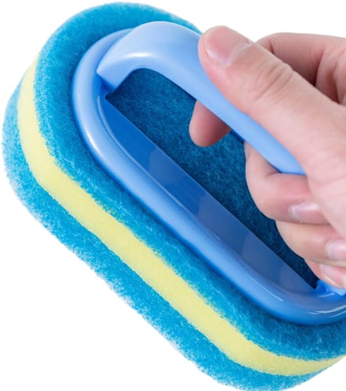Thickened Cleaning Brush with Handle Household Cleaning Tool Kitchen Sponge Scrubber Bathtub for Toilet Tile Shower Wall Sink Floor Scrubbing (Blue)
