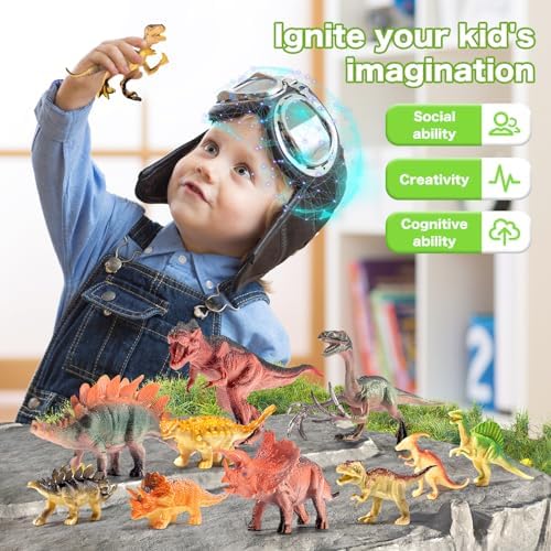 Dinosaur Toys Kids 3-5, 45PCS Jurassic Playset with Trees & Fence