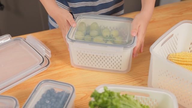 Freshmage Fruit Storage Containers for Fridge with Removable Colander 4 PCS