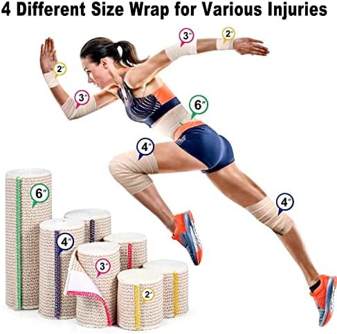 FRESINIDER Premium Elastic Bandage Wrap 4 Inch, 6 Pack, Hook and Loop