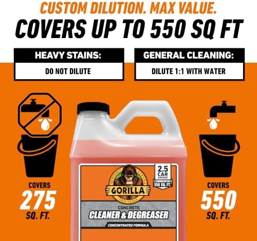GORILLA Concrete Cleaner and Degreaser, Heavy Duty Concentrated, 64 Fl Oz