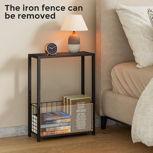 Homleke Narrow Side Table with Magazine Holder, Skinny End Table