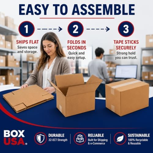 BOX USA Boxes Holds 65lbs, 18x12x6 25-Pk for Moving, Shipping & Packing