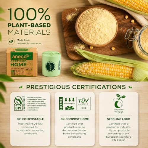 (Include 10 Bonus Bags) ANECO 100% Compostable Waste Bags 2.6 Gallon