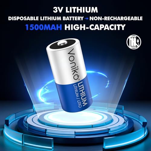 Voniko CR123A 3V Lithium Battery (6 Pack), High Capacity 123 Batteries, 3 Volt CR17345 for Smoke Alarm, Flashlight, Home Automation
