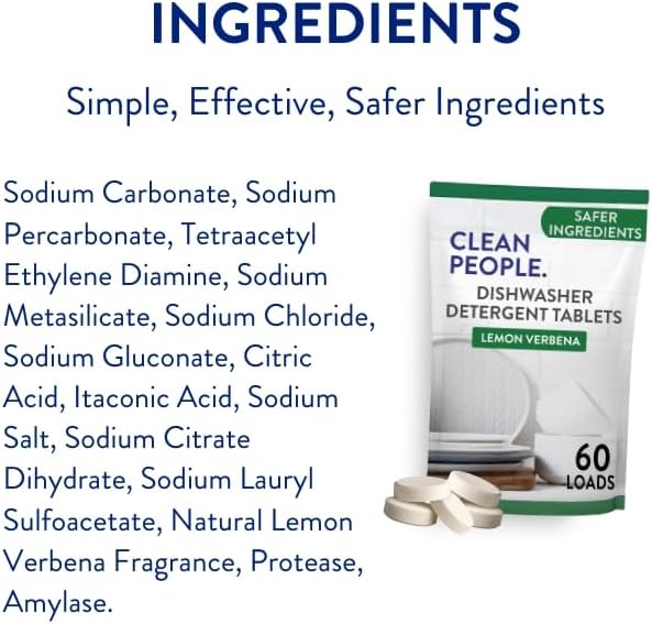 Clean People 100% Plastic-Free Dishwasher Detergent Tablets, 60ct, Lemon Verbena