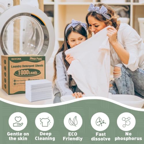 Navona 1000 Loads Mega Pack Laundry Detergent Sheets, Fresh Scent