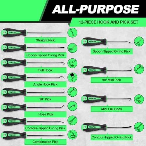 FTIHTRY 12-Piece Pick and Hook Tools Set, Pick Tool Set Car Auto Oil Seal/O-Ring Seal Gasket Pick Hooks Puller Remove, Long and Mini Pick Tool Set