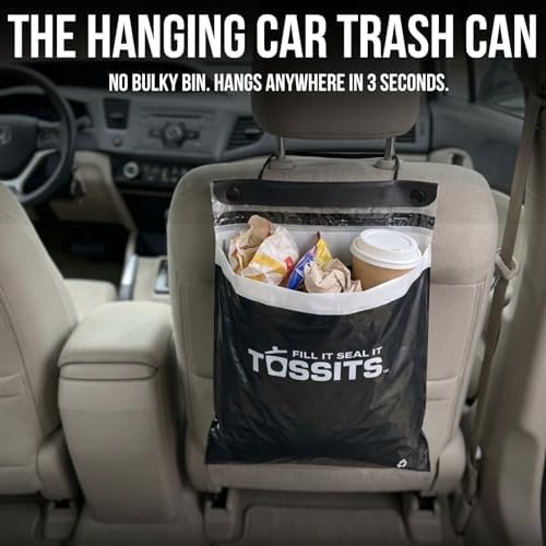 Tossits Hanging Car Trash & Garbage Bags, Disposable, Black 21 Count