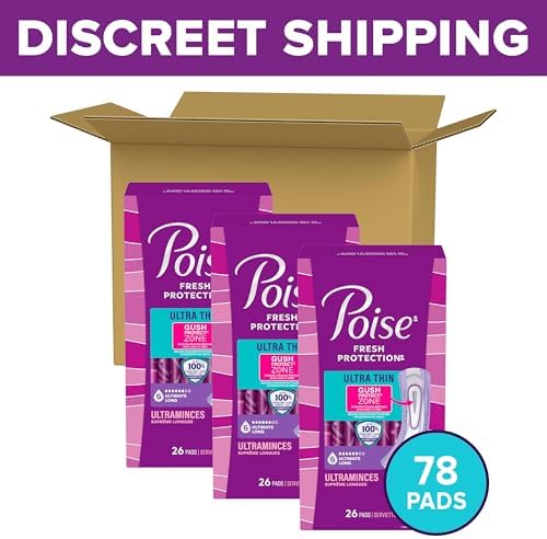 Poise Ultra Thin Incontinence Pads for Women, 6 Drop, Long, 78 ct
