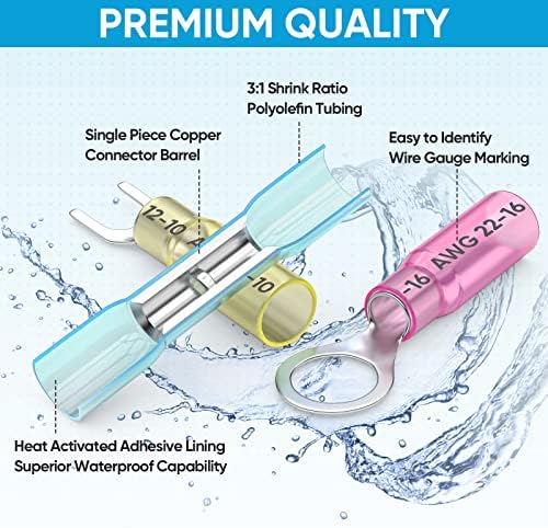 TICONN 120 Pcs Heat Shrink Wire Connectors, Marine Crimp Ring Terminal Kit