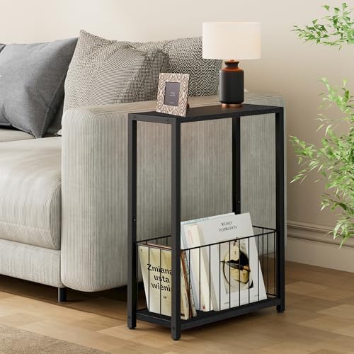 Homleke Narrow Side Table with Magazine Holder, Skinny End Table