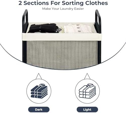 STO STO Laundry Hamper 2 Section, 100L Rolling Laundry Sorter Cart with Removable and Washable Liner Bag, Clothes Hamper with Wheels and Metal Handle for Laundry Room and Bedroom