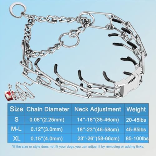 Prong Collar for Dogs, Dog Training Collar for Small Medium Large Dogs | Dog Pinch Collar, Adjustable Size, No Pull, Quick Release Buckle, Hook 360° Swivel, High Quality, Extra Link and Rubber Cap