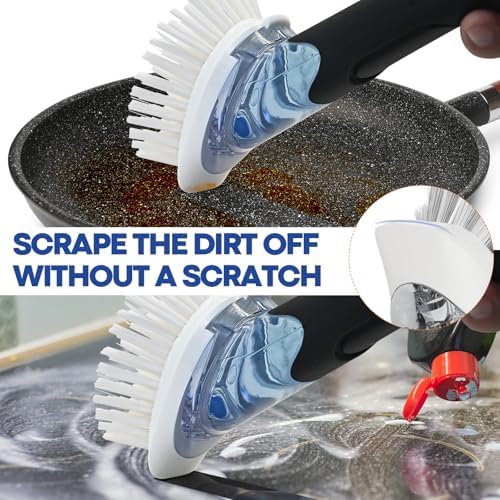 RIMAY Soap Dispensing Dish Brush Dish Scrubber with Soap Dispenser Handle