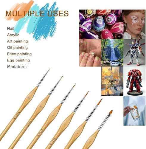 6Pcs Miniature Paint Brushes Set with Triangular Handles - for Acrylics, Oils, Watercolors & Paint by Number, Figurine