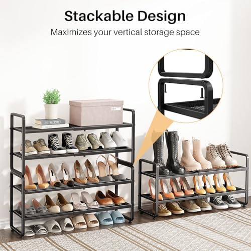 Expandable Metal Shoe Rack for Closet, Entryway & Garage, 2-Tier, Black