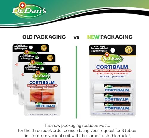 Dr. Dan's Cortibalm 3-Pack 1% Hydrocortisone Lip Balm for Dry Cracked Lips