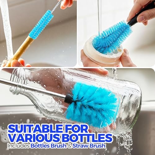 Holikme 4 Pack Bottle Brush 14.5" Long Handle Stainless Steel Brush,Blue