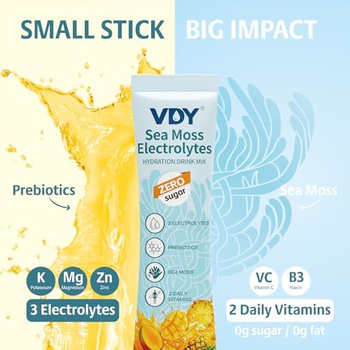 Sea Moss Electrolytes Powder Packets - Hydration Packets Sugar Free - Electrolyte Packets with 30 Sticks - Zero Sugar & 0 Calorie - Keto Friendly - Gluten Free Drink Mix - Mango Pineapple