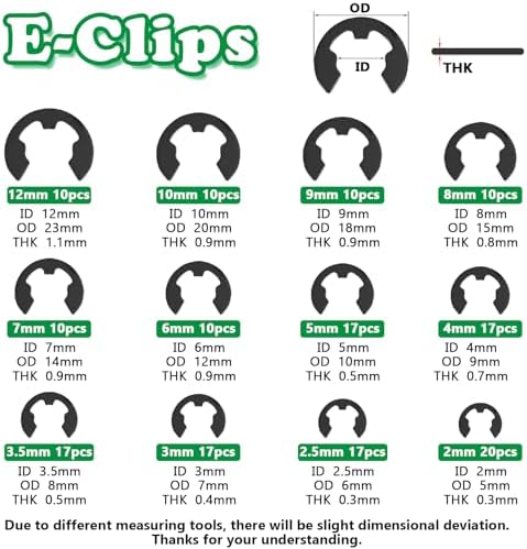 330PCS Snap Rings Kit, E Clips Kit (2-12MM) and C Clips Kit (5-16MM)