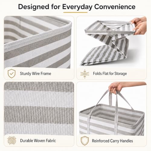 2 Pack Large Laundry Baskets, Laundry Hampers, Freestanding Waterproof Collapsible Clothes Basket with Easy Carry Handles in Laundry Room Bathroom Bedroom Dorm,Grey,75L