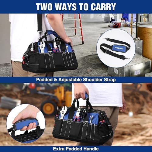 WORKPRO 16-inch Wide Mouth Tool Bag with Water-Proof Molded Base