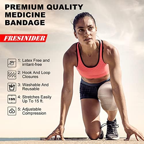 FRESINIDER Premium Elastic Bandage Wrap 4 Inch, 6 Pack, Hook and Loop