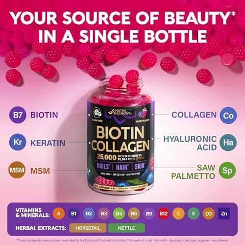Biotin Gummies for Hair Growth Support - for Women & Men - Berry, 60 Gummy