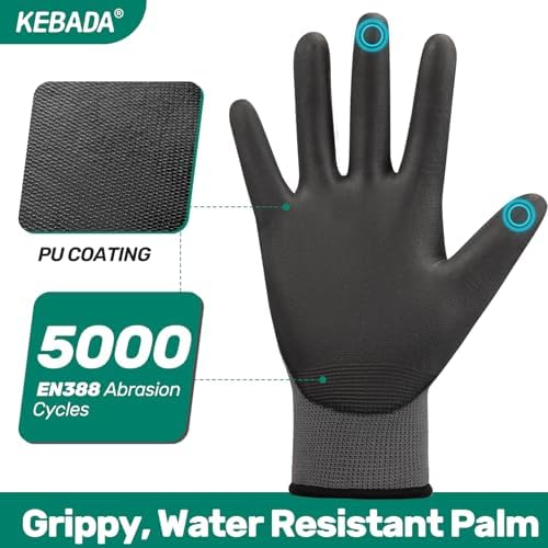 Kebada W1 Safety Work Gloves for Men & Women, Touchscreen, PU Coated