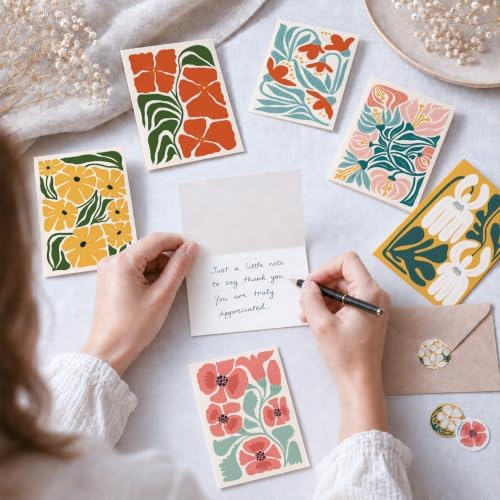 AUDREE Blank Cards with Envelopes, Modern Abstract Flowers 50 Pack