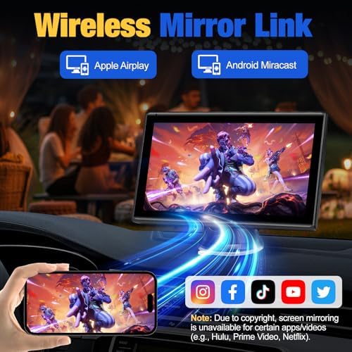 Carplay Screen for Car, 7 inch Wireless Carplay & Android Auto（Black）